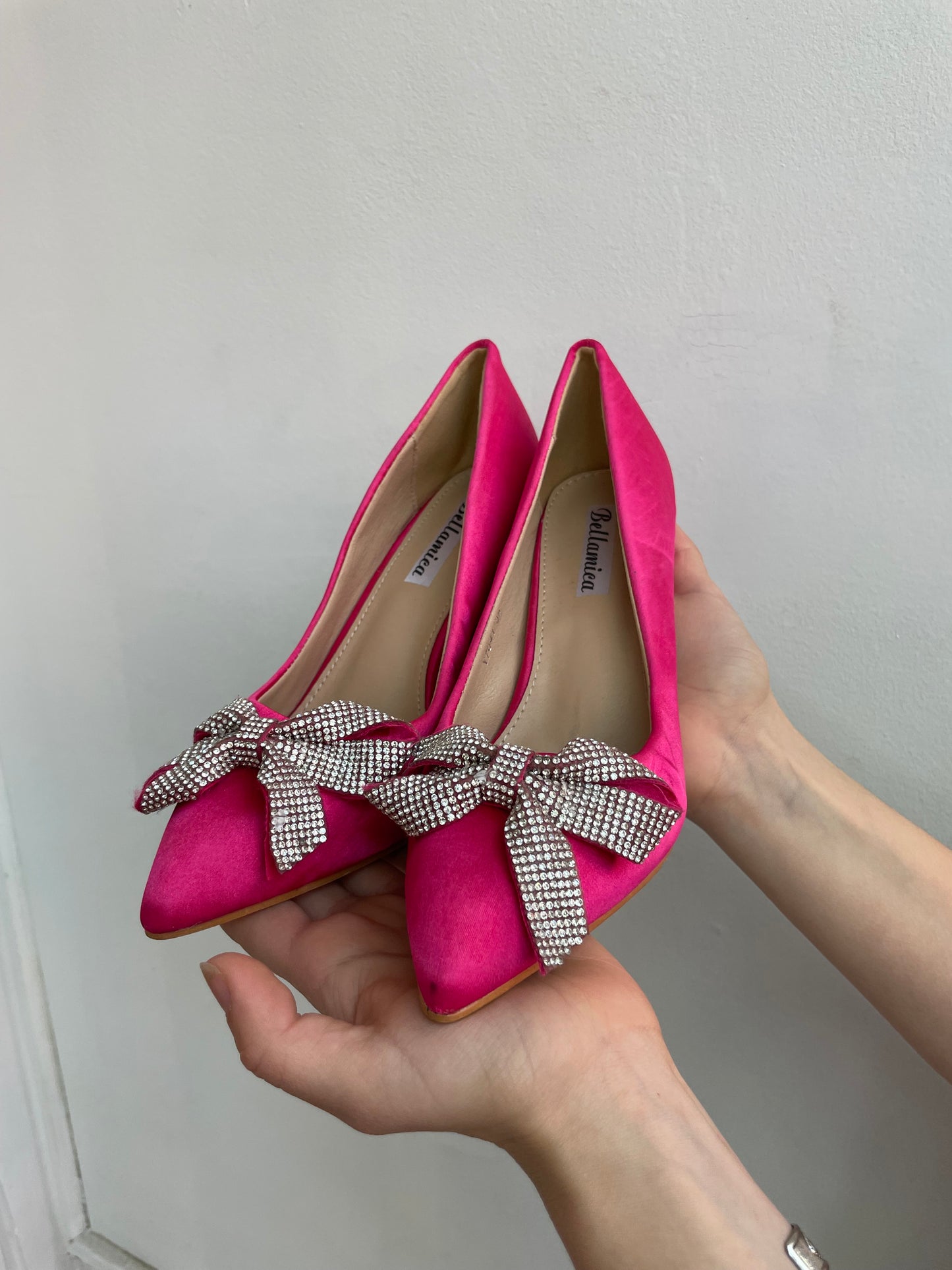Pink heels with glitter bow