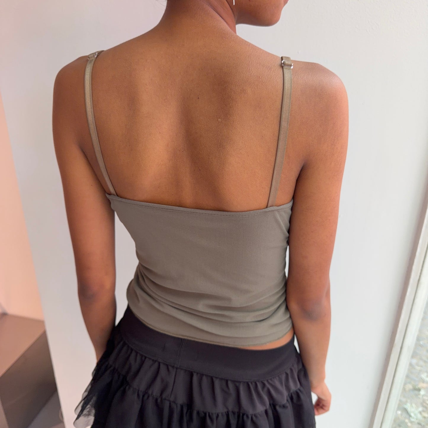 Khaki Ruffled Lace Cami Top