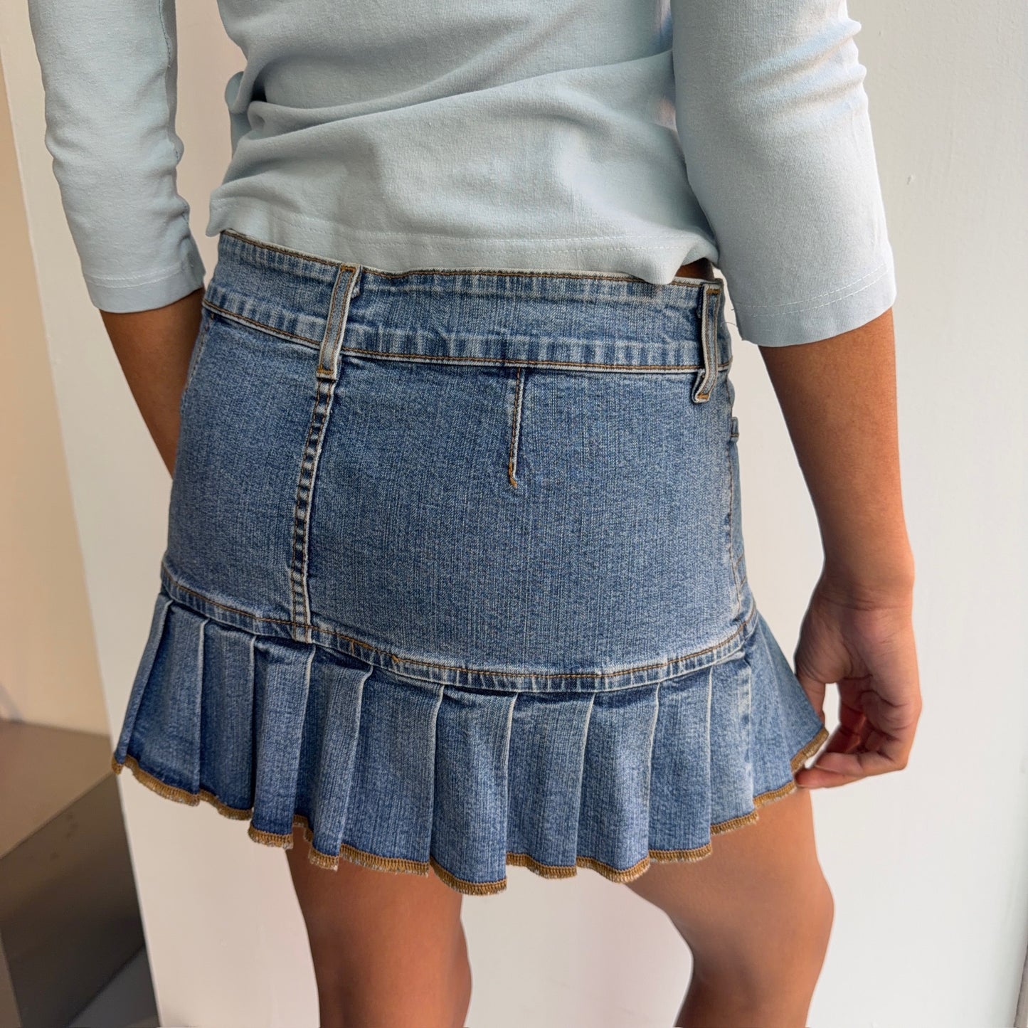 Pleated Denim Skirt