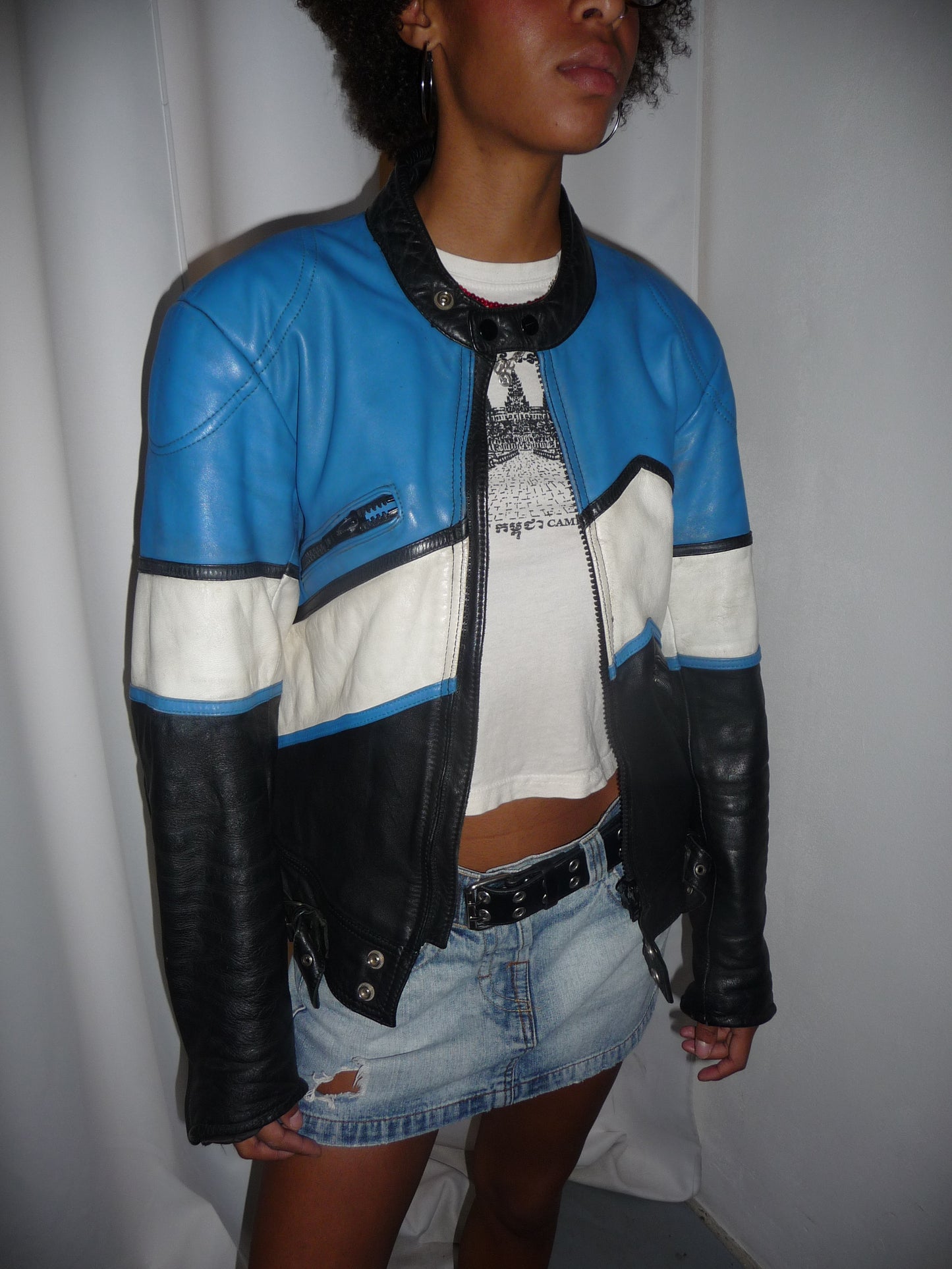 Blau-weiß-schwarze Racerjacke
