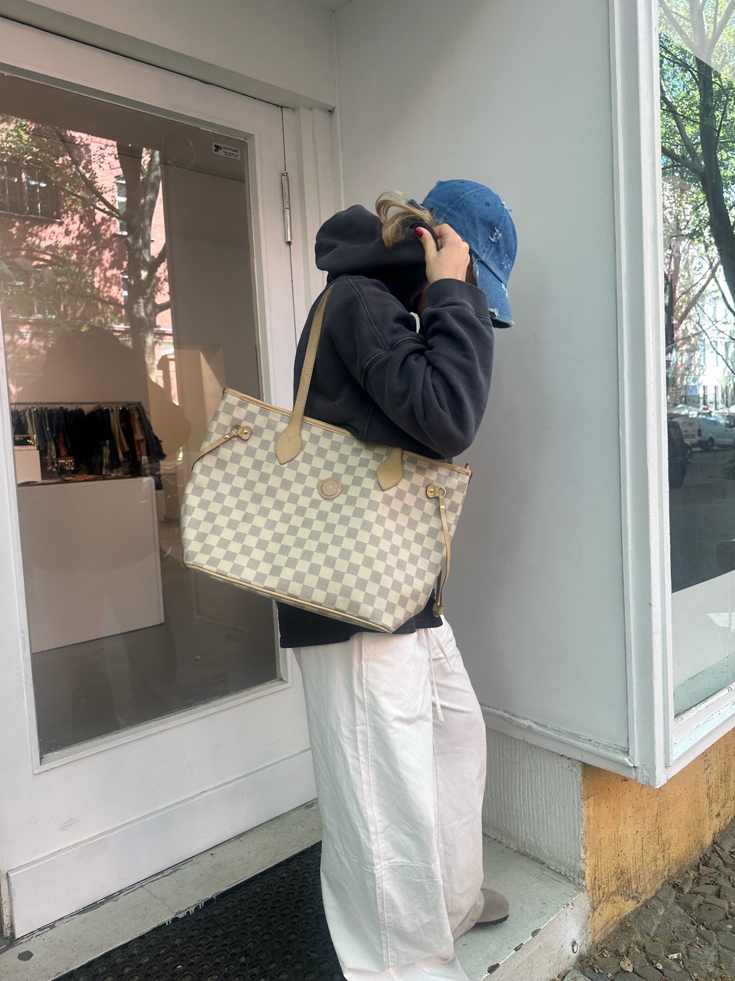 Karierte Schultertasche
