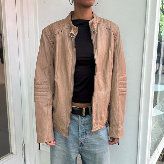 Braune/beige Lederjacke