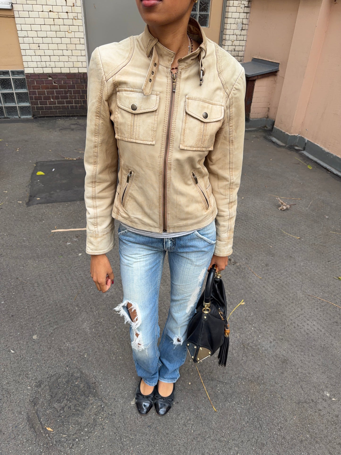 Beige Leather Jacket