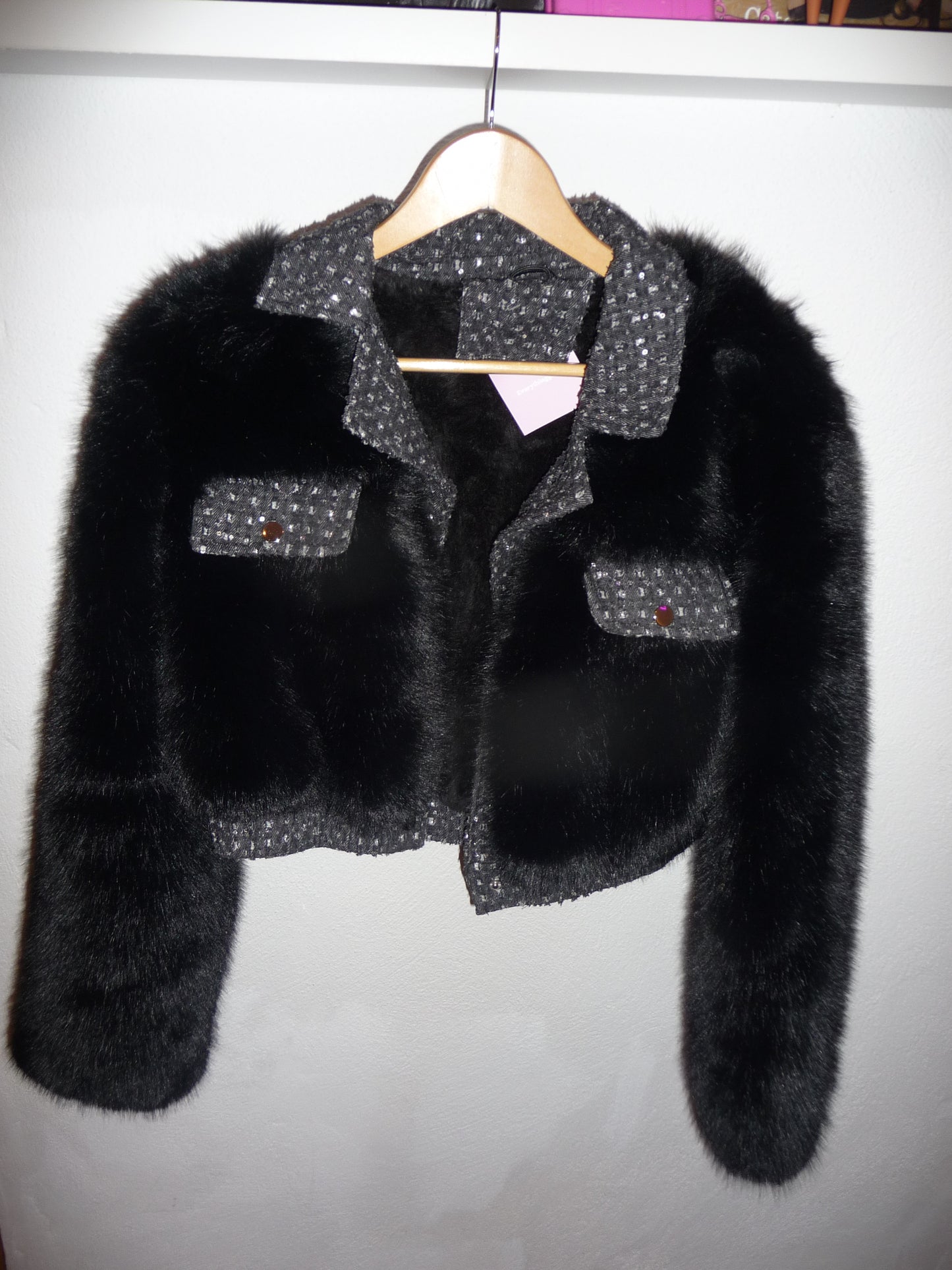 Schwarz Faux Fur Jacke