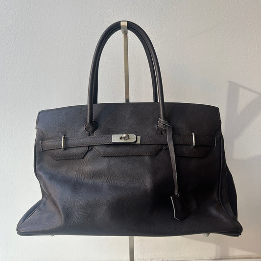 Brown leather firkin bag