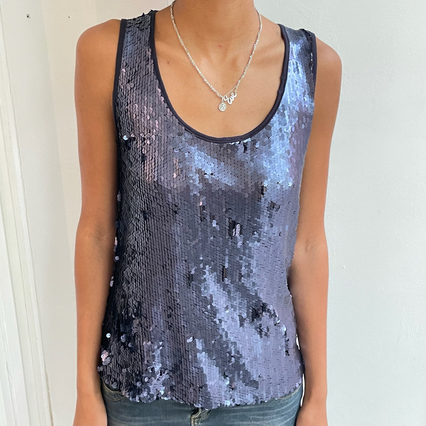Blaues Pailletten Top