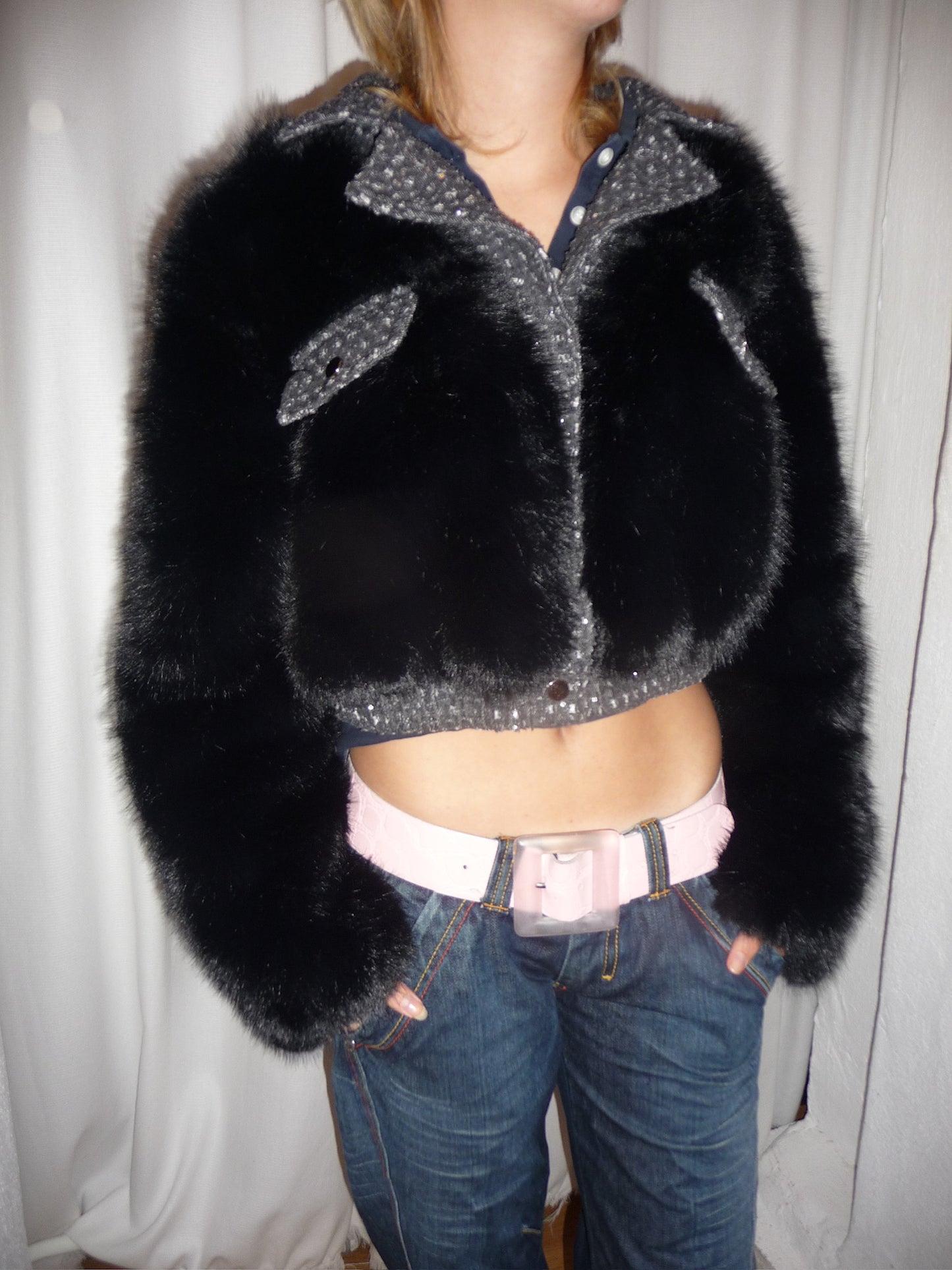 Schwarz Faux Fur Jacke