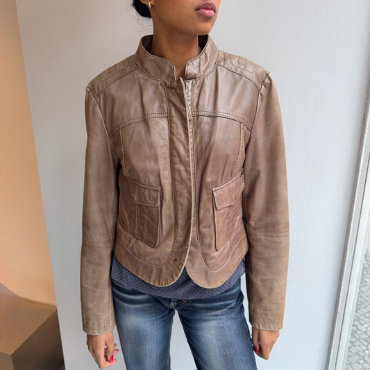 Beige Leather Jacket