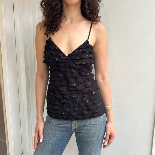Schwarzes Cami mit Pailletten