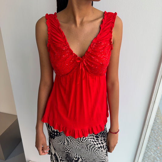 Red Ruffle Top