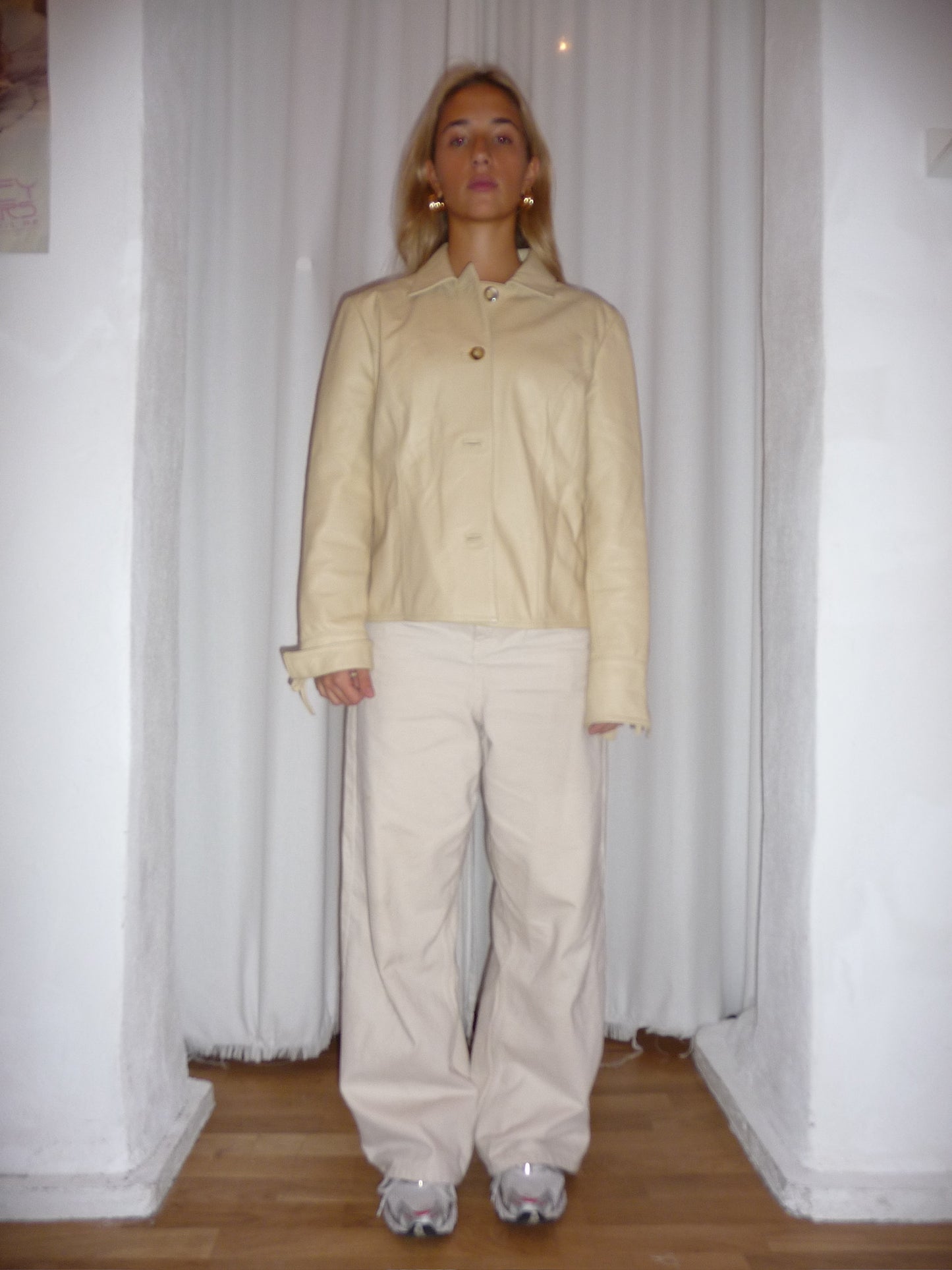 Beige Lederjacke