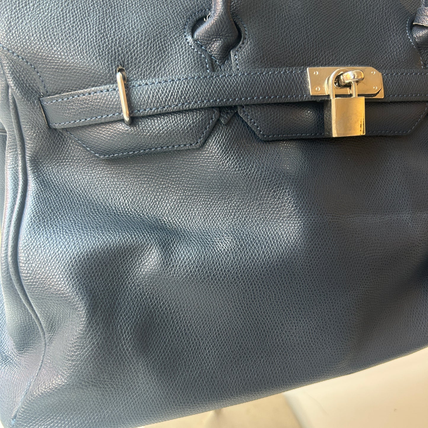 Blue leather Firkin bag