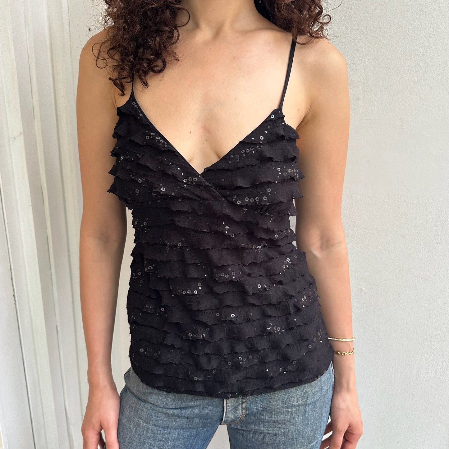 Schwarzes Cami mit Pailletten