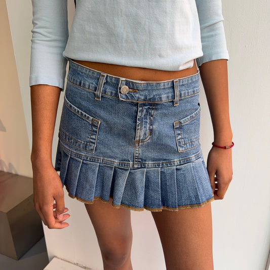 Pleated Denim Skirt