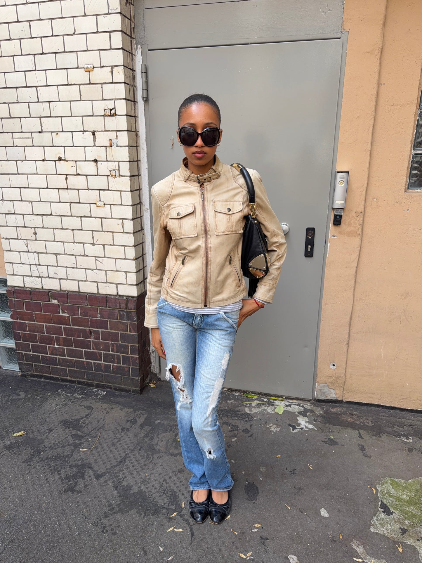 Beige Leather Jacket