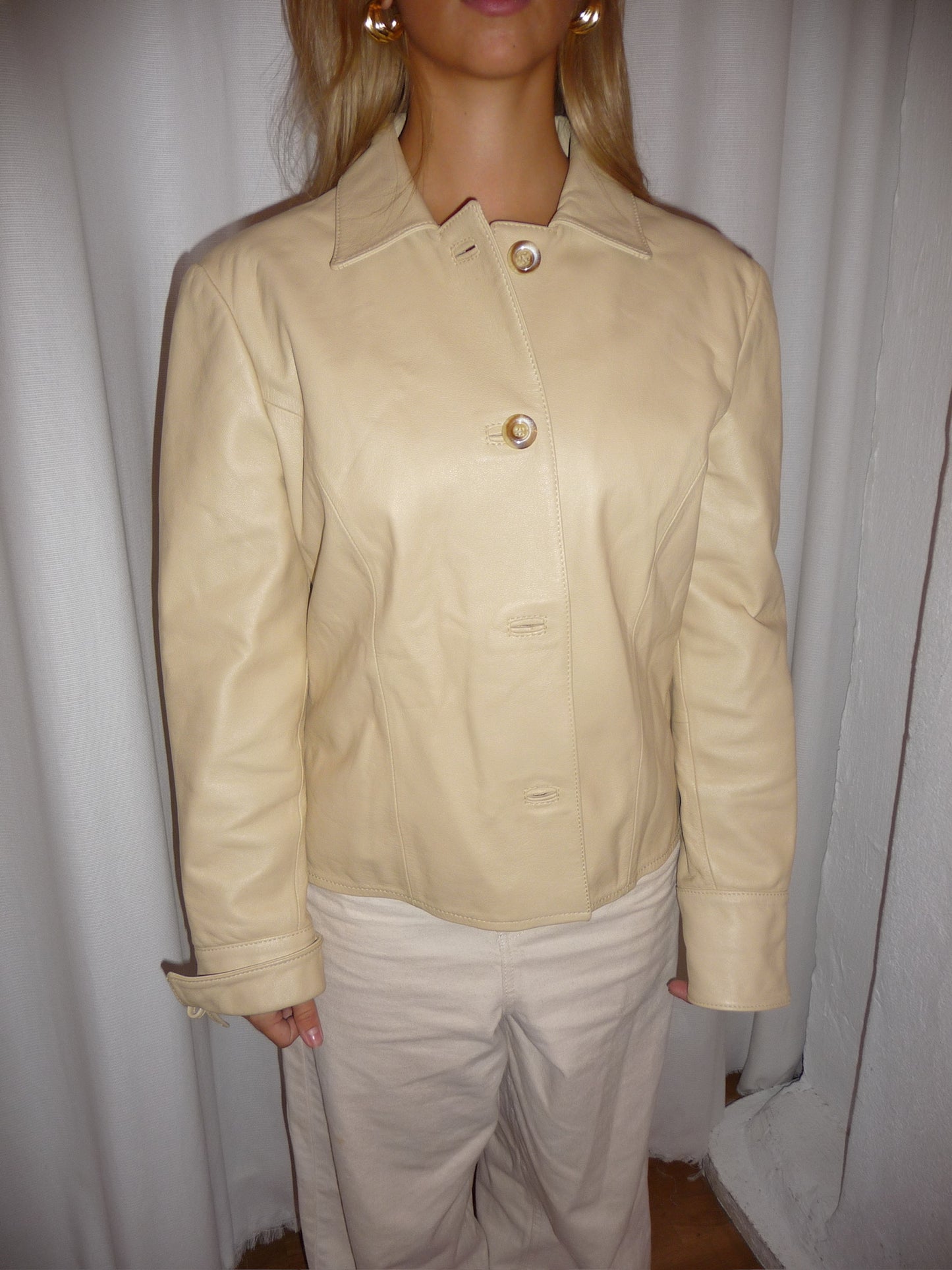 Beige Lederjacke